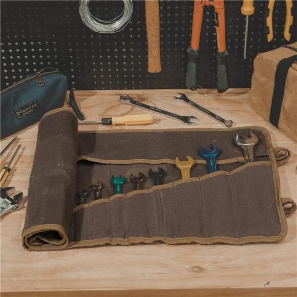 Roll Up Pouch, Heavy Duty Waxed Canvas Tool Bag Tool Organizer Bag - Picture 2 of 7